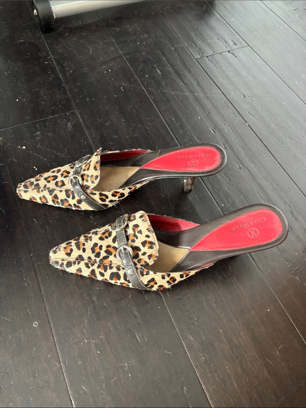 Cole Haan Leopard Print Pointed-Toe Mules with Red Insole